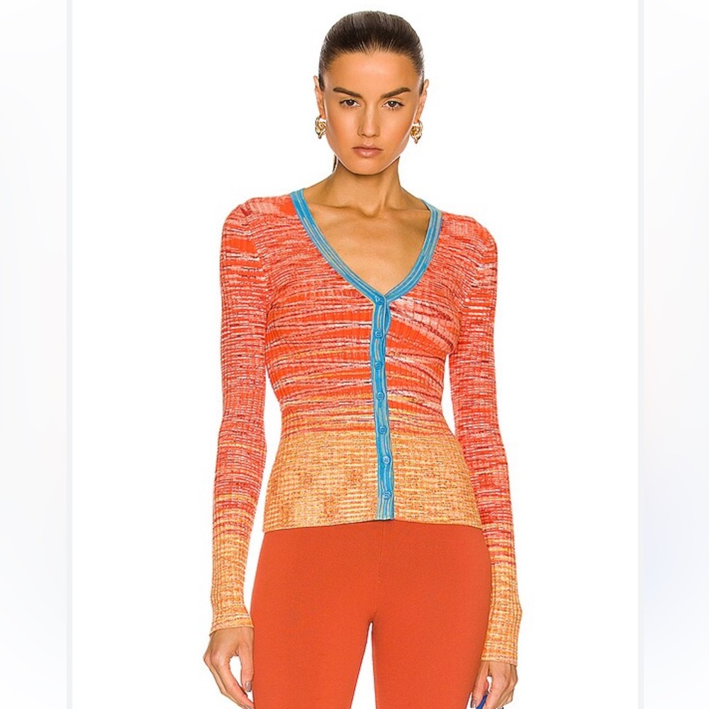 STAUD Cargo Space Dye Rib Knit Cardigan in Orange - size Small
